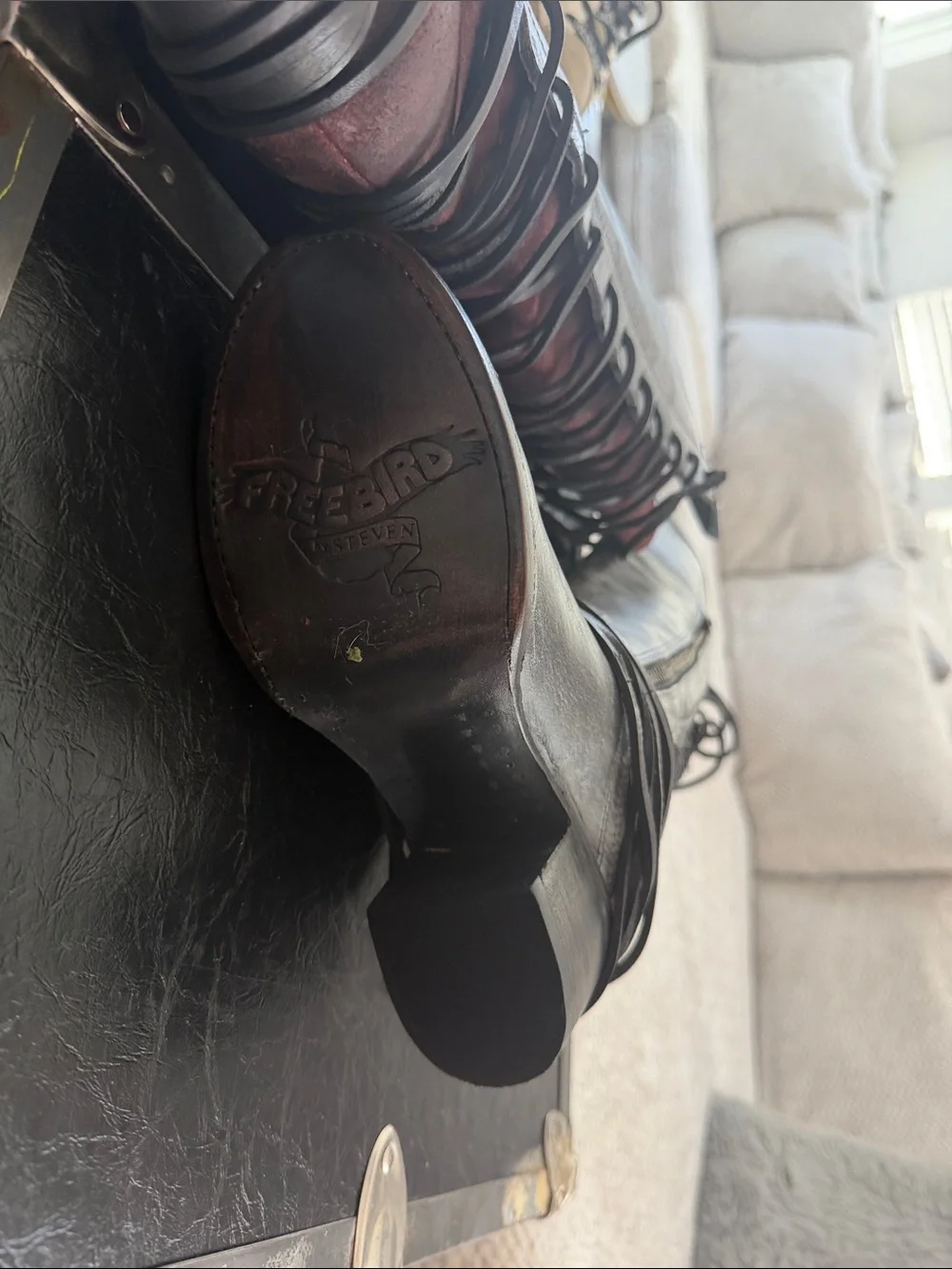 Freebird by Steven Tall Lace-Up Boots in Gray with Burgundy Interior - Picture 7 of 8